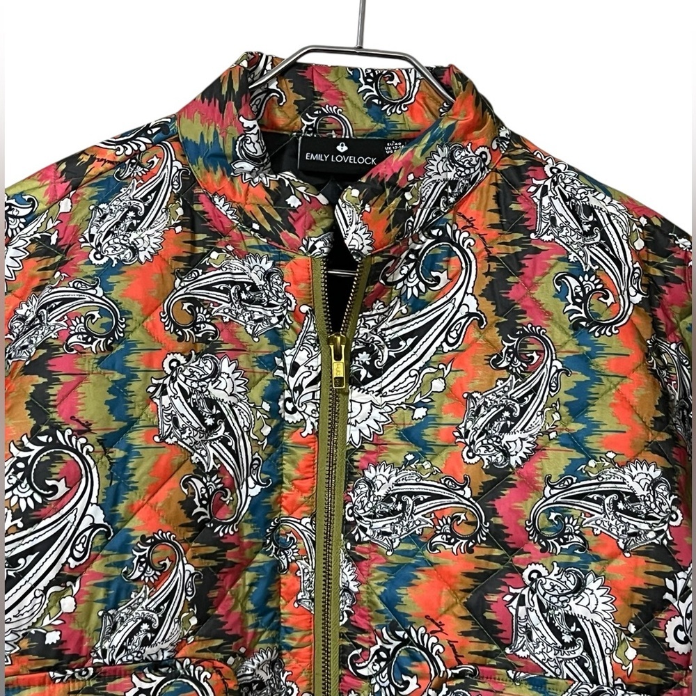 Emily Lovelock multicolor paisley quilted zip front boxy jacket colorful - Picture 3 of 11